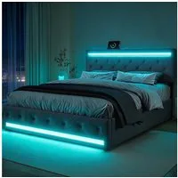 PXloue Polsterbett Modernes Polsterbett mit LED-Beleuchtung, Bettgestell mit USB-Anschluss und modernem Design 180x200 cm