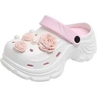 HUSK'SWARE Damen Clogs mit Blumen & Perlen Clog (Süßes Blumen-Design, Leicht & bequem) Weiches & flexibles EVA-Material Rutschfeste Sohle