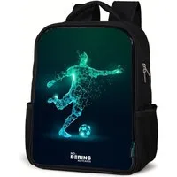 NoBoringSuitcases.com© Rucksack Fußballer kickt mit Gewalt in digitaler Form, Kinderrucksack Schwarz, Schulrucksack, Freizeitrucksack Jungen Mädchen