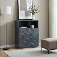 en.casa Hochkommode, »Bopibobro« mit 2 Türen 3D-Front 86 x 64 x 36 cm Dunkelgrau