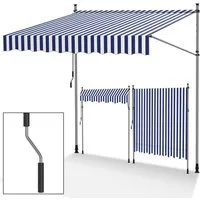 Clanmacy Klemmmarkise Klemmmarkise Balkonmarkise 350cm mit Handkurbel ohne Bohren Blau Weiß