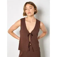 Apricot Stricktop Weste aus Pointelle-Strick mit Bindeband