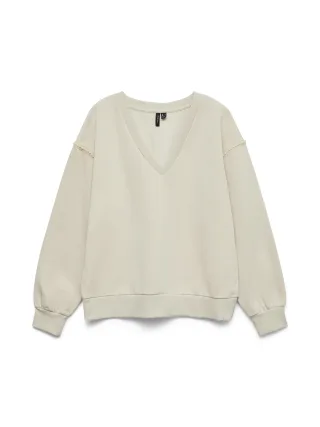 VERO MODA CURVE - VMCDAISY PEARL V-NECK SWEAT JRS GA CUR Pumice Stone - Gr. - S-42/44