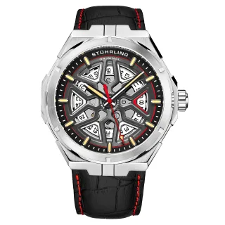 Silber und Schwarz Gio Swiss Automatic 44mm Skeleton