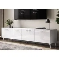 ALLHOUSE24 TV-Schrank LOGANTE 200 cm weiß Hochglanz/weiß mit Griffen Unterschrank Lowboard Breite 200 cm