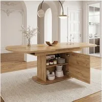 Flieks Esstisch ausziehbarer Küchentisch ovaler Tisch mit Stauraum (verstellbare Länge 140-200/T80/H75 cm, 1-St., 1 Tisch), erweiterbarer Esszimmertisch mit Fächern Schreibtisch Holzoptik Natur
