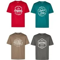 Jack & Jones T-Shirt Herren Logoprintshirt JJLINO Regualar Fit (4-tlg) Kurzarm Tee Shirt mit Rundhalsausschnitt aus 100% Baumwolle