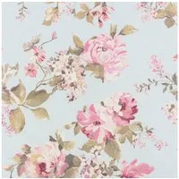 SCHÖNER LEBEN. Stoff Dekostoff Meterware Classic Painted Rose Allover hellblau rosa 1,40m, atmungsaktiv