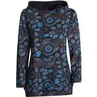 Vishes Kapuzenshirt Langarm Hoodie mit Blumen Druck und Kängurutasche Hippie, Goa Style