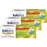 Kukident Zahnpflege-Set Haftcreme Med+Kamille Zahnreiniger (3 x 40 g), 3er Pack, 3-tlg., Starker Halt + Extra Pflege