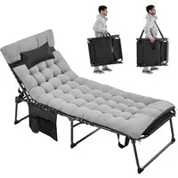 Yaheetech Feldbett 5-Stufig Verstellbares Campingbett Klappbar & Tragbar Gartenliege mit Seitentasche & Matratze bis 136 kg Belastbar