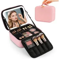 Youyijia Aufbewahrungsbox Reise Make-up Tasche mit LED Spiegel, 3 Lichtfarben & Dimmbar