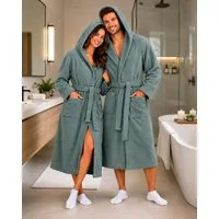 VelunaHome Bademantel Premium Bademantel mit Kapuze - Damen & Herren - 100% Baumwolle - Grau