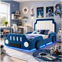 Flieks Autobett, Polsterbett Kinderbett 90x200cm mit Schutzgeländer und LED-Beleuchtung