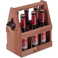 relaxdays Flaschenkorb Bierträger aus Holz mit Flaschenöffner, 11550 l