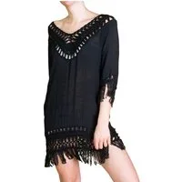 PANASIAM Tunikakleid Tunika Ibiza aus feiner Baumwolle Strandtunika Onesize passt bis Gr. L Tunikakleid in Häkeloptik Longshirt für besondere Anlässe