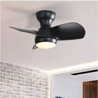 Sofucor Deckenventilator Kleinventilator mit LED-Licht und Fernbedienung, 3 MDF-Flügel, 58cm, Schwarz Timer, 3 Farbtemperatur, 6 Geschwindigkeiten