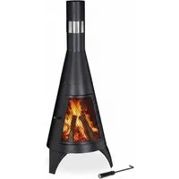 relaxdays Feuerkorb Terrassenofen mit Tür schwarz