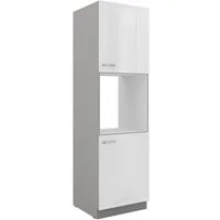 Küchen-Preisbombe Hochschrank 60 cm Küche Bianca Weiß Hochglanz + Grau Küchenzeile Küchenblock