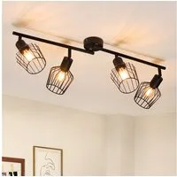 ZMH Deckenleuchte Wohnzimmer Schwarz/ Weiß 4 Flammig Deckenstrahler Drehbar 350° Flur, Metall Retro Deckenstrahler 90° Drehpunkt, ohne Leuchtmittel, IP20 Staubgeschützt