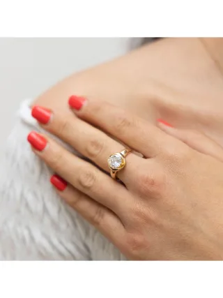 Zeeme Basic Ring Silber 925 vergoldet Tropfen-Form mit weißem Zirkonia-Stein