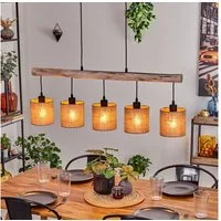 hofstein Pendelleuchte moderne Hängelampe aus Holz/Metall/Leinen in Natur/Schwarz/Beige, ohne Leuchtmittel, Hängeleuchte im skandinavischen Design, 5xE27, ohne Leuchtmittel