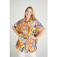 Mona Lisa REDLINE Longbluse Große Größen Yellow Sunshine Blumenmuster aus weich fließender Viskose überschnittener Ärmel