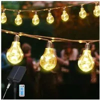 Salcar LED Solarleuchte Lichterkette Outdoor Solar Vintage Hanfseil Glühbirne Warmweiß, LED, 10m Lichterkette + 3m Zuleitung, 20 Glühbirnen mit 299 LED
