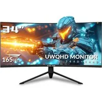 Great Voell 34 Zoll WQHD 4K(3440x1440), 165Hz, 1500R, PIP/PBP, Curved Gaming-Monitor (86 cm/34 ", 3440 x 1440 px, WQHD, 1 ms Reaktionszeit, 165 Hz, VA LED, 127% sRGB, 1500R, Adaptive Sync, HDR10, VESA)
