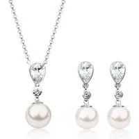 Nenalina Schmuckset Synthetische Perle Zirkonia 925 Silber