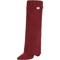 Ital-Design Elegante kniehohe Stiefelette mit Blockabsatz für Damen High-Heel-Stiefel