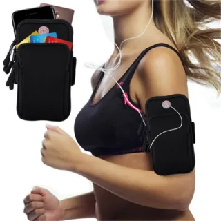 Running Black Grey Arm Bag Adjustable High Capacity Lightweight Waterproof Sports Bag for Workout Fitness Cycling