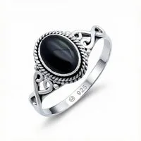 mantraroma Silberring BAGHIMI oval aus 925 Silber mit Onyx (Ring mit Schmuckbeutel), Damenring aus 925er Silber