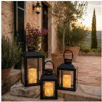 Mojawo Laterne 3er Gartenlaternen Laternen Metall Windlicht Schwarz H24/33/41cm