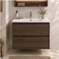 Lomadox Waschtisch VERZUOLO-56-WALNUT, 61 cm breit in Walnuss, wandhängend