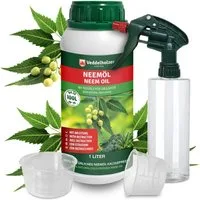 Veddelholzer Pflanzenstärkungsmittel 1000 ml Premium kaltgepresstes 100% natürliches Neemöl Komplett Set, mit natürlichem Emulgator + Sprühflasche 500 ml & 2 Messbecher, natürliche Pflanzenpflege, für drinnen & draußen