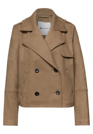 Street One - Zweireihige Übergangsjacke in kurzer Velours-Optik braun - Gr. - 38