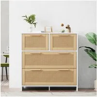 Merax Schubkastenkommode mit Rattangeflecht, Kommode mit 4 Schubladen,Sideboard,Landhaus,B:80cm