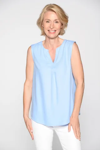 CLARINA - Top, Serafino Ausschnitt, uni bleu - Gr. - 42