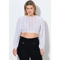 Ulla Popken Trachtenbluse Dirndlbluse Spitze elastischer Saum Rundhals