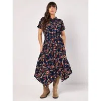Apricot Druckkleid Florales Midikleid mit Seitentaschen, mit halber Knopfleiste