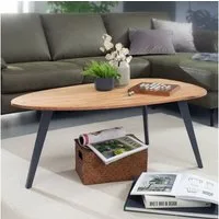 FINEBUY Couchtisch FB59388 Akazie Massivholz oval 110 cm Wohnzimmertisch in Nierenform (Wohnzimmertisch Dreibein, Holztisch Modern), Akazie Massivholz 110 x 45 x 60 cm Nierenform