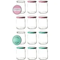 BigDean Einmachglas 12er Set Einmachgläser Deckel rosa pastell-grün 540ml Sturzglas, Glas, (12-tlg)
