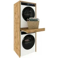 TREND WERK Waschmaschinenumbauschrank 66×64×184 cm - für Waschmaschine & Trockner übereinander (Waschraum Möbel Schrank für Waschküche mit Stauraum) Waschturm für Waschmaschine & Trockner mit Ausziehbrett & Hochschrank