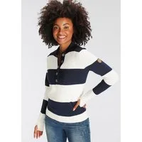 KangaROOS Polokragenpullover mit modischer Knopfleiste & maritimen Blockstreifen