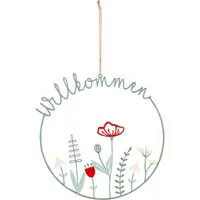 Levandeo® Metallbild, Willkommen Schild Ø30cm Türkranz Frühling Grün Wiese Türschild