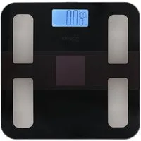 shop'n smile ideoon Körper-Analyse-Waage Körperanalyse-Waage bis 180kg Solar Akku Glas Körperfettwaage App, 4 Sensoren, LED, BMI/Fett/Wasser, App, Bluetooth, bis 180 kg