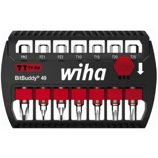Wiha Bit Set BitBuddy TY-Bit 49 mm Phillips, Pozidriv, TORX 7-teilges Set 1/4 zoll E6,3 - 6 Stück - 42117