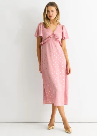 Errötetes Metallic-Folien-V-Ausschnitt-Midikleid