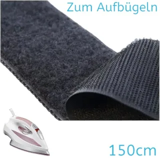 Klettband zum Aufbügeln | 150cm x 20mm | schwarz
